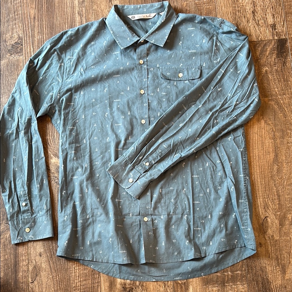 Travis Mathew Teal Casual Button Down Shirt with Long Sleeves
